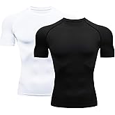 HYCOPROT Men's Compression Shirts Short Sleeve Athletic Workout T-Shirt Cool Dry Sports Baselayer Running Undershirts Tops