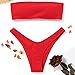 ZAFUL Women's Strapless Ribbed Lace Up High Cut Two Piece Bandeau Bikini Set (A-Red, L)