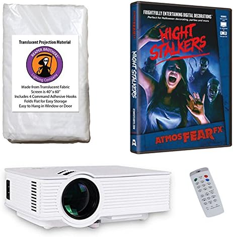AtmosFearFx Night Stalkers Halloween DVD Projector Kit with 1900 Lumen LED Video Projector, Reaper Brothers High Resolution Window Rear Projection Screen and AtmosFearFX Night Stalkers DVD
