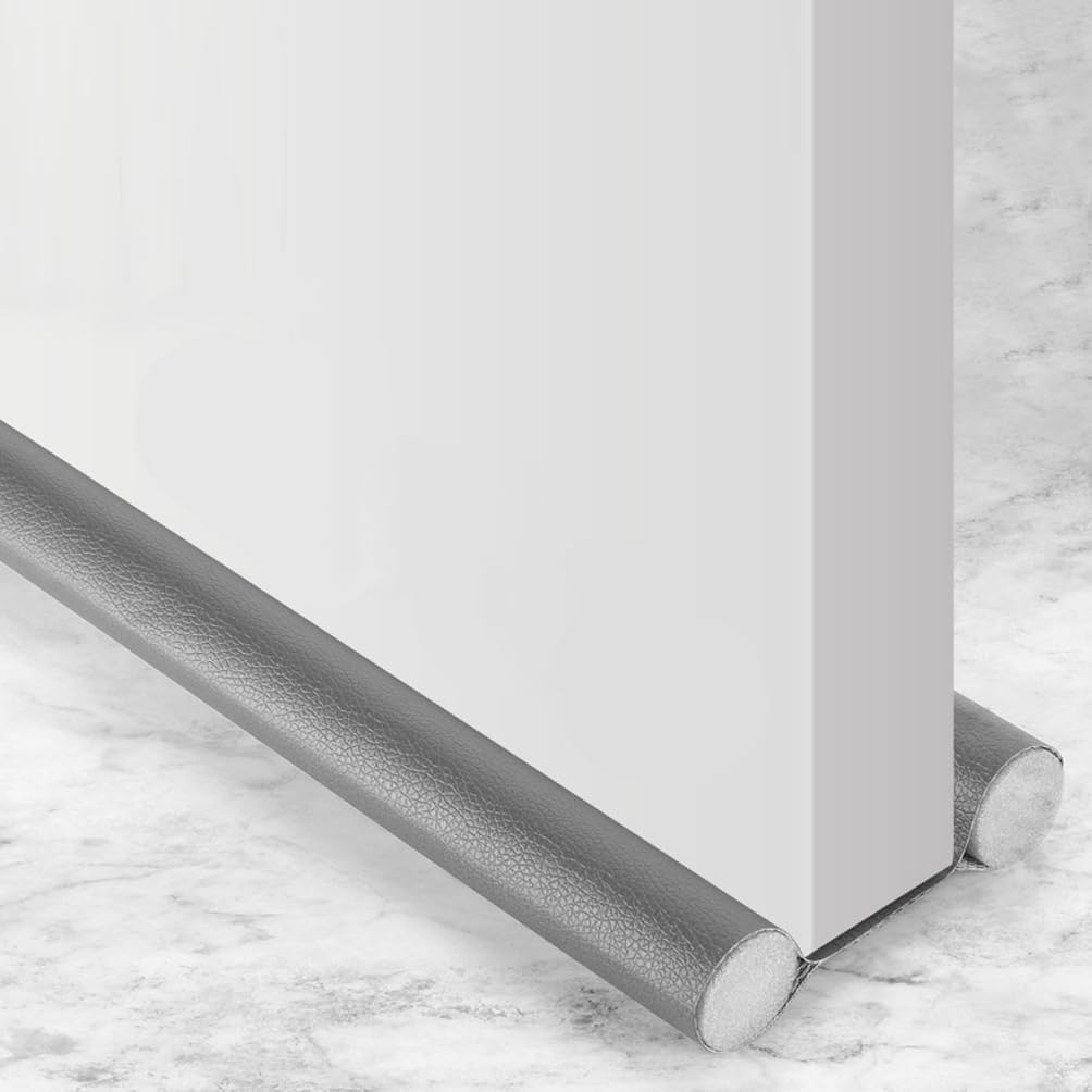 Draught Excluder for Doors With Double Sided Seal, Noise Blocker, Door Seal with Ideal Fit, Draught Insulator Strip Foam Seal Fits to Bottom of Door, Under Door Draft Stopper (2, Grey)