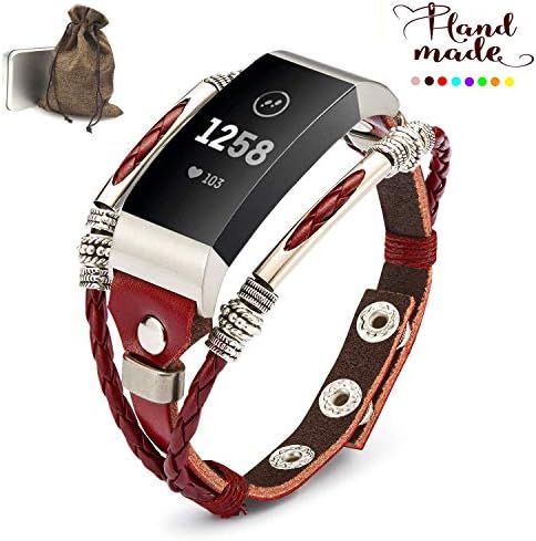 KIMBOB Compatible for Fitbit Charge 3 Strap, Handmade Leather Charge 3 SE Band, Replacement Unique Bracelet Strap, Wristbands with Adjustable Size, Fashion Wristband Straps for Women Men Lover