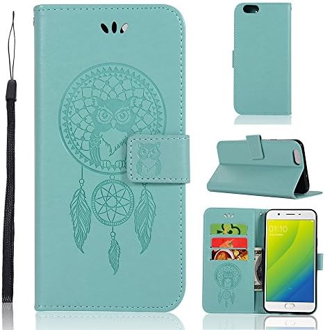 Nadakin OPPO A57/A39/F3 Lite Case Wallet Flip Case Owl Embossing PU Leather Folio Stand Cover with Kickstand Card Slots and Magnetic Closure for OPPO A57/A39/F3 Lite (Green)