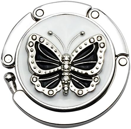 Textured Shimmery Metal Womens Handbag Hanger Purse Hook (White Butterfly)