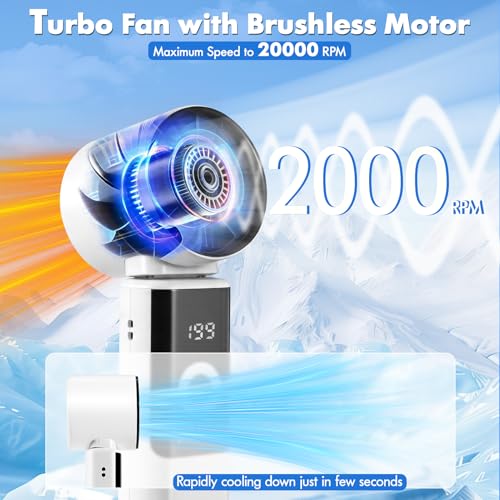 Gkstly Portable Handheld Fan with Ice Cooler High Speed Turbo Fan with 199 Gear Adjustable Rechargeable Small Personal Hand Fan with LED Display 3-in-1 Foldable Desk Fan for Home Office Outdoor Camp