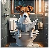 TcnBzydkij Square Canvas Bathroom Decor Jack Russell Dog Wall Decor Poster Animals Reading Newspaper Theme Bathroom Wall Art Print Toilet Wall Decor Home Gift 12x12inch Unframed, style-23