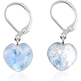 GemSymphony Puffy Gemstone Heart Dangle Earrings – 12mm Crystal Hearts on Hypoallergenic Silver Plated Leverback Hoops – Handmade Drop Earrings for Women, Healing Jewelry Gift