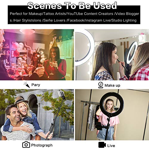 Makeup Ring Light Kit 14 Inch Ring Lamp with Mirror Double-Sided Swivel Makeup Mirror Dimmable Video LED Light Set Phone Adapter for Video Shooting Portrait Vlog Selfie with Adjustable Tripod Stand