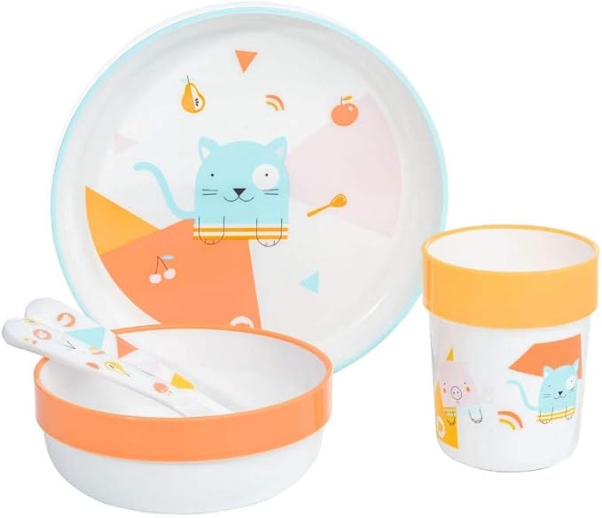 Bebe Confort Set Repas Assiette Bol Verre Couverts Plastique Domino Amazon Fr Bebes Puericulture