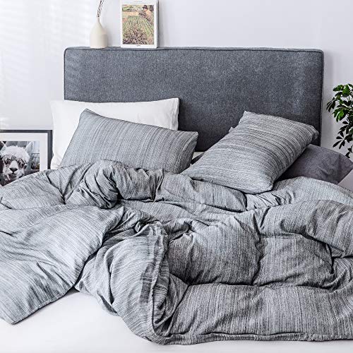 Smoofy Bedding Duvet Cover Set 3 Piece Set, Ultra Soft Brushed Microfiber Feel Like Linen, Grey, Queen - Thumbnail 5