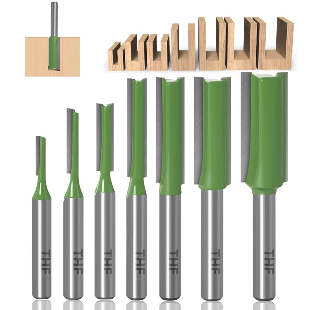 TXHF 6mm Shank Single & Double Flute Straight Router Bit Set Woodworking Trimming Cutter 3mm,4mm,5mm,6mm,8mm,10mm,12mm (7pcs )
