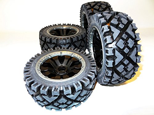 King Motor All Terrain Tires on Poison HD Rims (Set of 4) Fits HPI 5B, SS, 2.0, Rovan Buggy and other Bajas