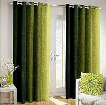 Shree Ram Decor Polyester Blend Long Crush Eyelet Window 5 ft Curtains (Green) Set of 2