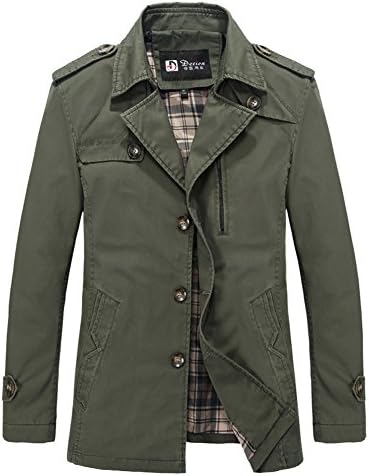 Decion Men's Pure Cotton Single-breasted Coat (XXXL, Army green)