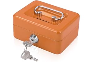 GOEHIAUL Mini Cash Box with Slot Small Cash Box with Money Tray and Key Lock, Metal Lock Box for Money Safe 4.9" x 3.7" x 2.4" Orange