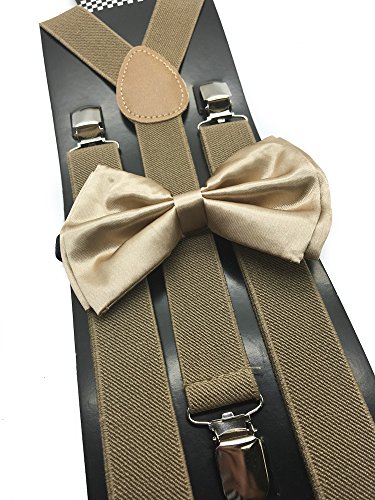 Fashion Tan Color Wedding Accessories Adjustable Bow Tie & Suspenders