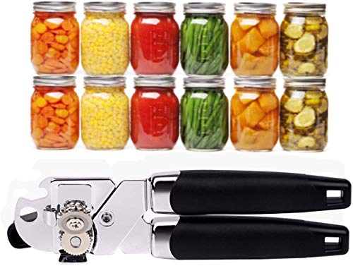 Manual Can Opener, HAUSPROFI Food Grade Stainless Steel 3-IN-1 Handy Can Bottle Openers with Smooth Edge, Non-electric Can Jar Opener Kit with Anti Slip and Ergonomic Hand Grip