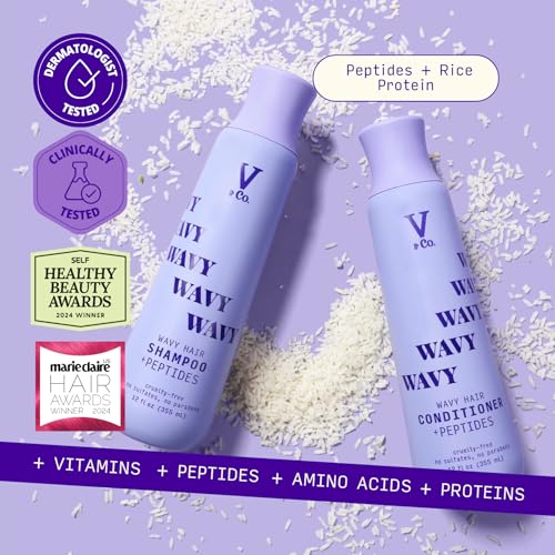 V&CO. BEAUTY WAVY HAIR NOURISHING CONDITIONER WITH PEPTIDE TECHNOLOGY, 12 OZ, SULFATE FREE CONDITIONER FOR WAVY HAIR, GENTLE, COLOR SAFE CONDITIONER