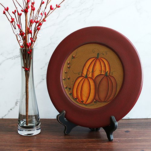 CVHOMEDECO. Primitive Antique Pumpkin Painted Wood Decorative Plate Halloween Display Wooden Plate Home Décor Art, 9-3/4 Inch - Thumbnail 2