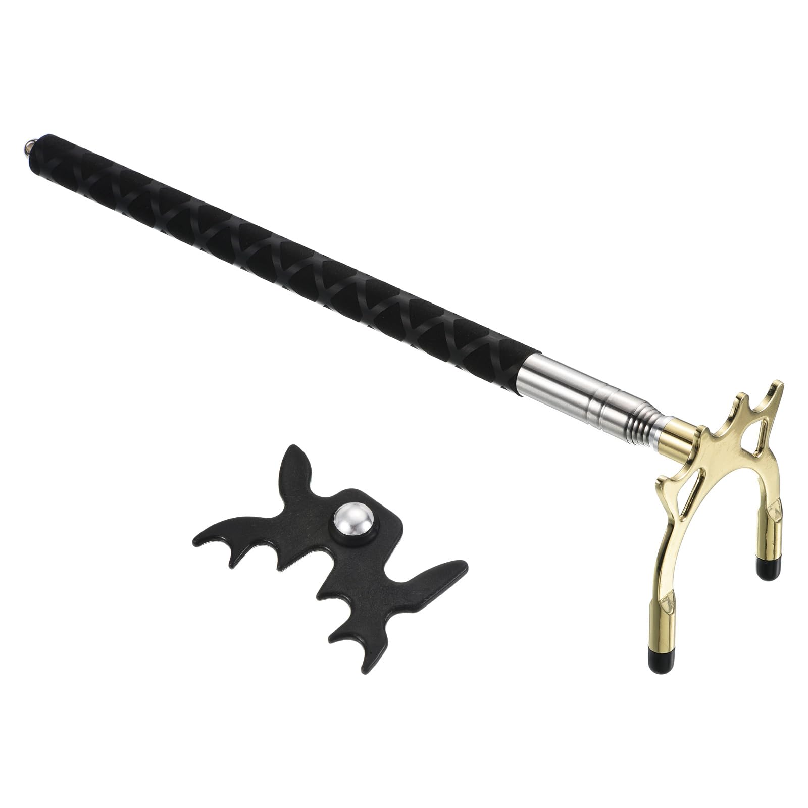 PATIKIL Retractable Billiards Cue Stick Bridge, Silicone Pool Cue Accessory with Removable Metal High Bridge Head for Pool Table Competition, Gold/Black