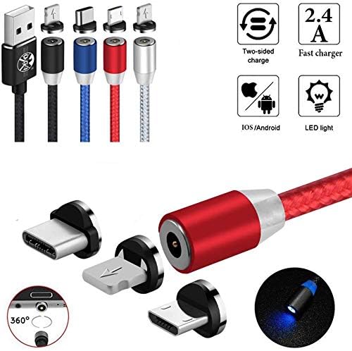 UGI Magnetic Charger Cable 3 in 1 Charging Cable Micro USB Type C USB C 6.6ft Nylon Braided LED Light Magnetic Phone Charging Cord Compatible with Android,Phone,Smartphone,Tablet,All Phone Devices