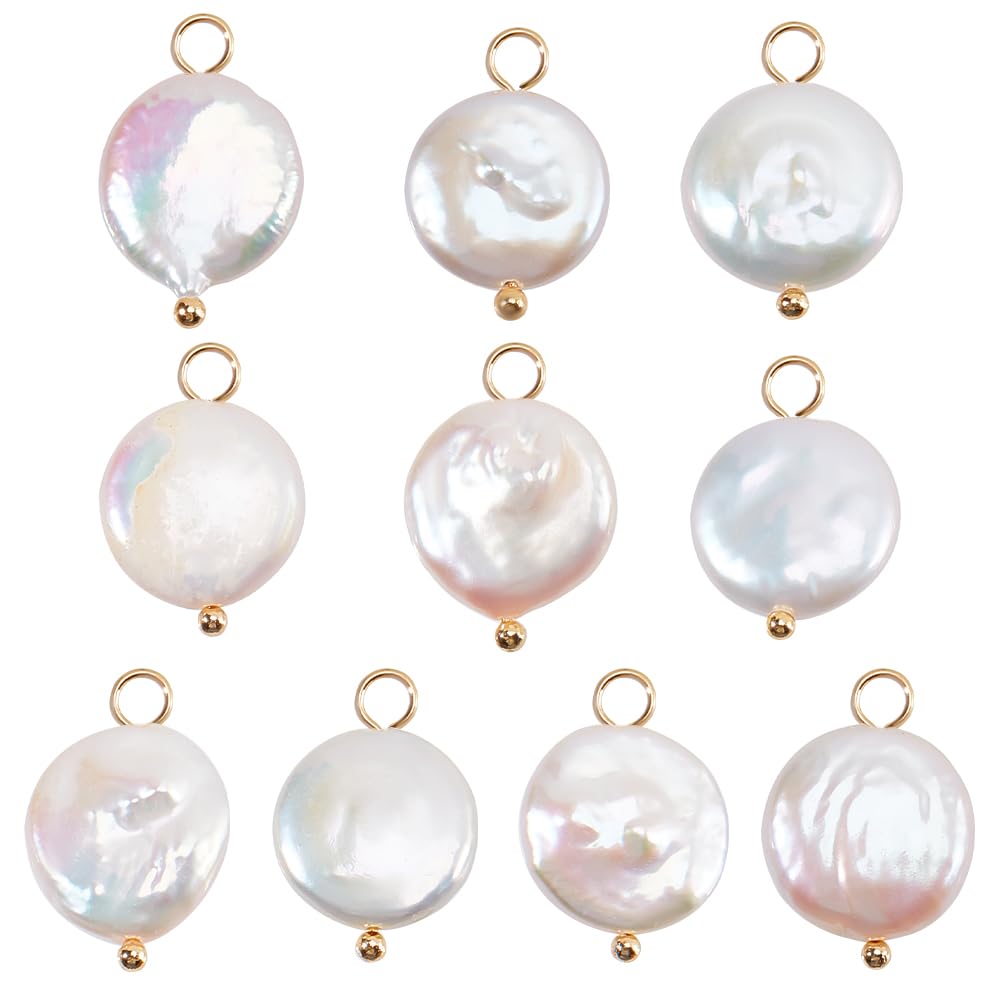 Beebeecraft 1 Box 10Pcs Pearl Charms Natural Baroque Cultured Freshwater Keshi Oval Ball Pearl Pendants Floral White with Loops for Sea Charm DIY Bracelet Necklace Jewellery Making