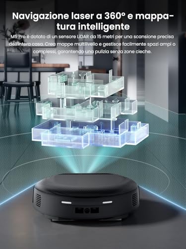 Lefant M5 Pro Robot Vacuum Cleaner with Roller, Suction 18,000 Pa, Clean Water Wash, Self-cleaning 75 °C, Laser Navigation dToF, Self Emptying 120 Days, Carpets, Alexa App