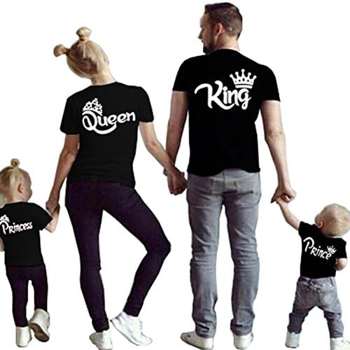 D-Sun Family Clothes Matching - King Queen Crown Short Sleeve Cotton T-shirt Printed Funny Tops (6, Black Prince)