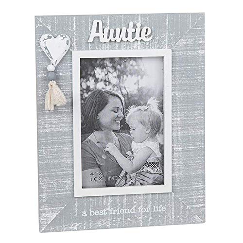 Home Inspirations Shabby Chic Cool Grey and White Heart and Tassel Frame 4 x 6 - Auntie
