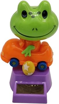 NYLSA Cartoon Solar Powered Frog Driver Animal Figurine - Dancing Swing Model Kids Educational Toy Car Desk & Festival Decor
