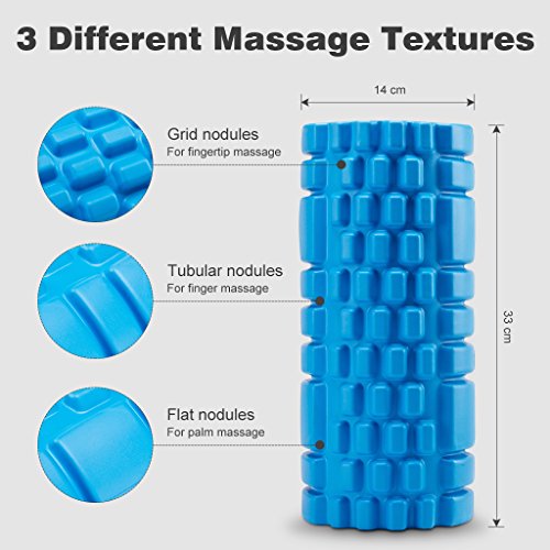 Finether Foam Roller Set with Massage Stick Lacrosse Massage Ball Spiky Massage Ball Carry Bag for Deep Tissue Muscle Massage Stretching Trigger Point Yoga Injury Prevention Physical, Blue