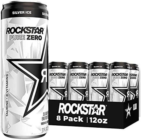 Rockstar Energy Drink, Pure Zero Silver Ice, 12oz Sleek Cans (Pack of 8)