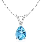 Angara Natural Swiss Blue Topaz Solitaire Pendant for Women | 0.8 ct Pear Shape Blue Topaz Solitaire Pendant Necklace in Sterling Silver | December Birthday, Gemstone Jewelry Gift | AA | 7x5mm