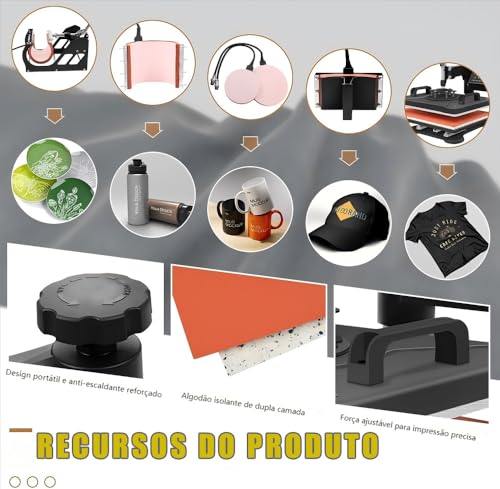 110V, 5 em 1 Prensa Termica, Maquina de Estampar Camisetas, Prensa Termica Sublimação, Sublimação, Máquinas de Prensa Térmica Transferência de Calor por para Camisetas Chapéu