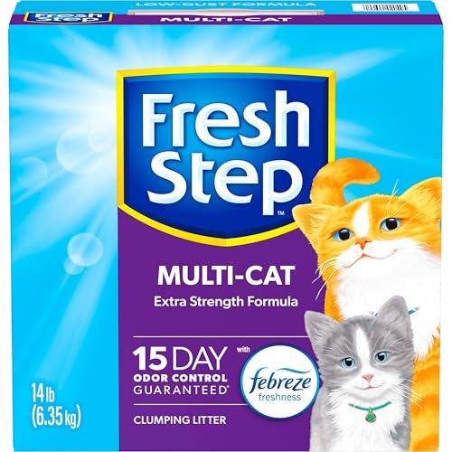 FRESH STEP CLUMPING CAT LITTER, MULTI-CAT, LONG LASTING ODOR CONTROL KITTY LITTER WITH ACTIVATED CHARCOAL, LOW DUST FORMULA, 14 LB