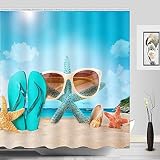 ABxinyoule Starfish Beach Shower Curtain Conch Seashell Polyester Fabric Sea Shell Bathroom Decal