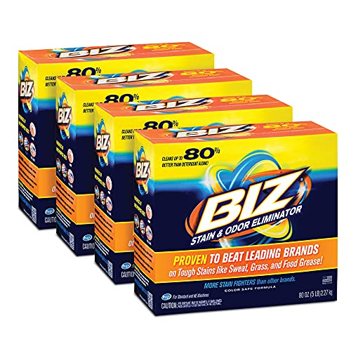 Biz Laundry Detergent Powder Booster, Stain & Odor Removal 4Pack, 80