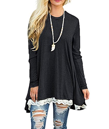 FOMANSH Women's Lace Tunic Shirt Long Sleeve Tunic Top Blouse