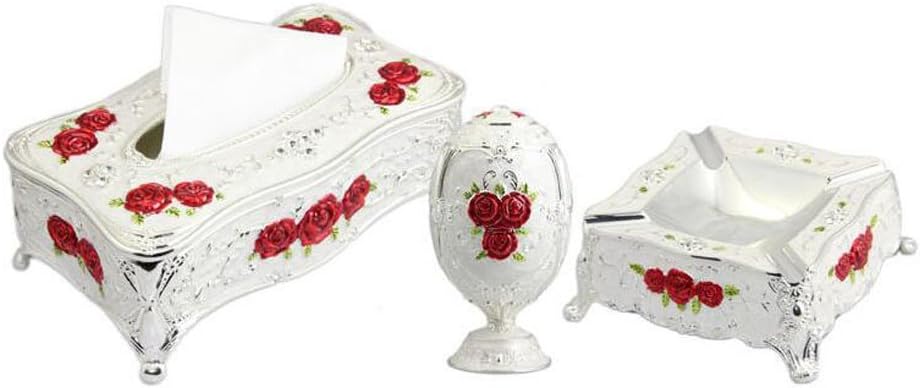 GyAfam European Metal Ashtray, Decorations Living Room Hotel, Multi-Color zinc Alloy Home furnishings Ashtray, Toothpick Tube, Tissue Box Three-Piece,Silver Red