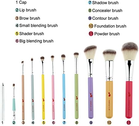 MAKEUP CAT 10 Pieces Makeup Brush Set Professional Rainbow Cosmetic Brushes with travel Pouch Wooden Handle Vegan Makeup Brushes Colorful Makeup travel sets