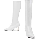 GENSHUO Knee High Boots Women Pointed Toe 3 Inches High Kitten Heel Tall Boots Classic Fashionable Calf Long Boots with Side Zipper Winter