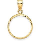 10k Yellow Gold Polished and Diamond-cut 16.5mm Prong Coin Bezel Pendant