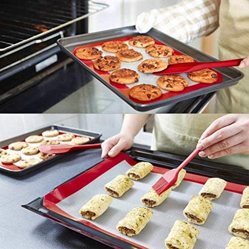 d.Stil 2 Tapis de Cuisson en Silicone 40cm x 30cm 2 Pièces sans BPA Anti-Adhérent Toile Feuille de Cuisson Patisserie 2 Tapis+Brosse+Spatule (Rouge, 2 Tapis(40 * 30cm)+Brosse+Spatule)