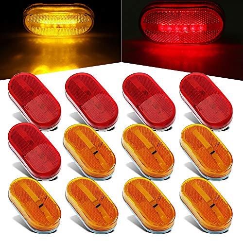 12 Pcs Trailer Side Marker Lights Amber & Red LED Clearance Marker Lights Front Rear Waterproof Trailer Lights for Truck Boat Trailer Universal [7 Amber and 5 Red, 12V]