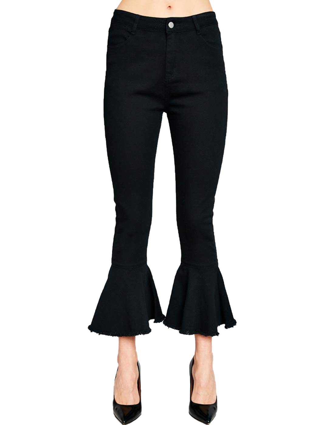Women's Bell Bottom Jeans Classic Retro High Waist Cropped Flared Raw Hem Denim Pants