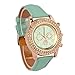 Tonsee Bling Crystal Dial Quartz Analog Leather Bracelet Wrist Watch (Mint Green)