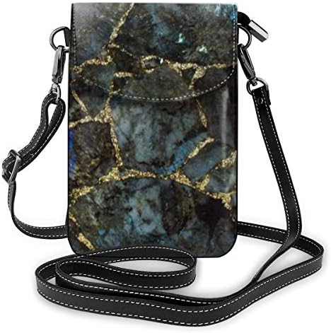 Multi-Functional Leather Phone Purse, Lightweight Small Shoulder Crossbody Pouch Travel Bag With Adjustable Strap For Women - Labradorite stone background