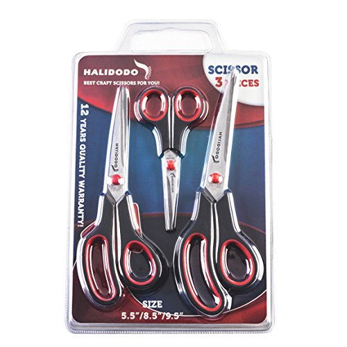 Left Handed Office Scissors Sewing Fabric Scissors Sharp Shears Titanium Blades with Comfort Grip and Durable Design, 3 scissors set - small, medium and large …
