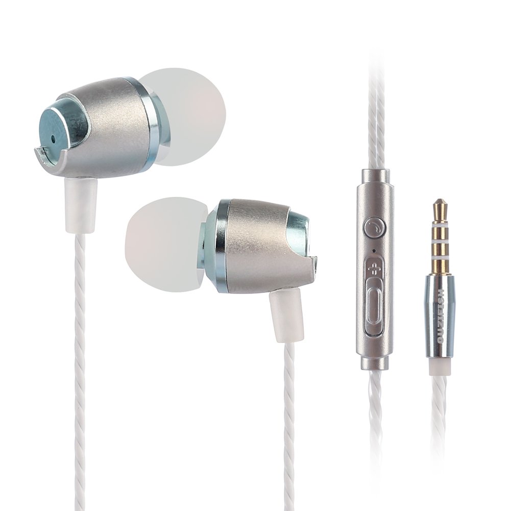 OUZIFISH Premium metal Earbuds, In-Ear Headphones, Stereo Bass Noise-isolating Earphones with Mic Gold
