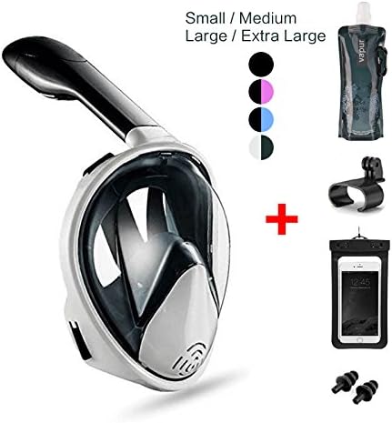Fishhhhh Snorkel Mask 180° View for Adults and Youth. Full Face Free Breathing Design.[Free Bonuses] Cell Phone Waterproof Case (Dry Bag) and Folding Water Bottle