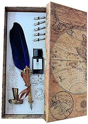 YASUI Calligraphy Set Quill Pen Ink Set Gold Stem Feather Quill Pen Antique Writing Quill Ink Dip Pen with Ink Pen Holder Gift Set